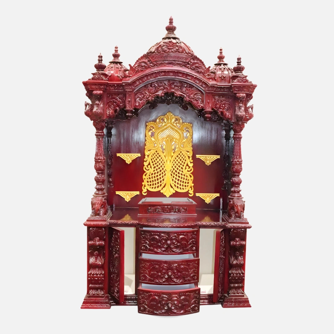 Vivaan Teak Wood Mandap (Cherry) open drawer view 