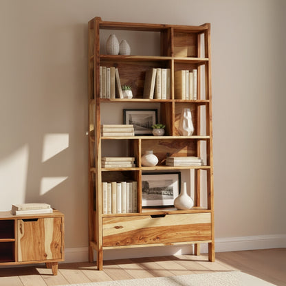 Volumo Teak Wood Book Shelf (Teak) lifestyle view 