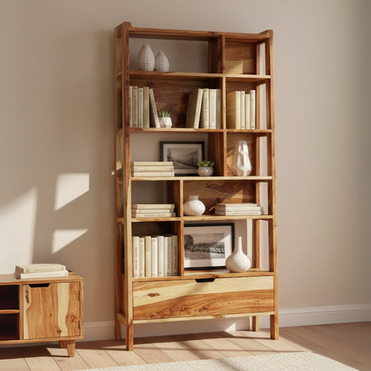 Volumo Teak Wood Book Shelf (Teak) lifestyle view 