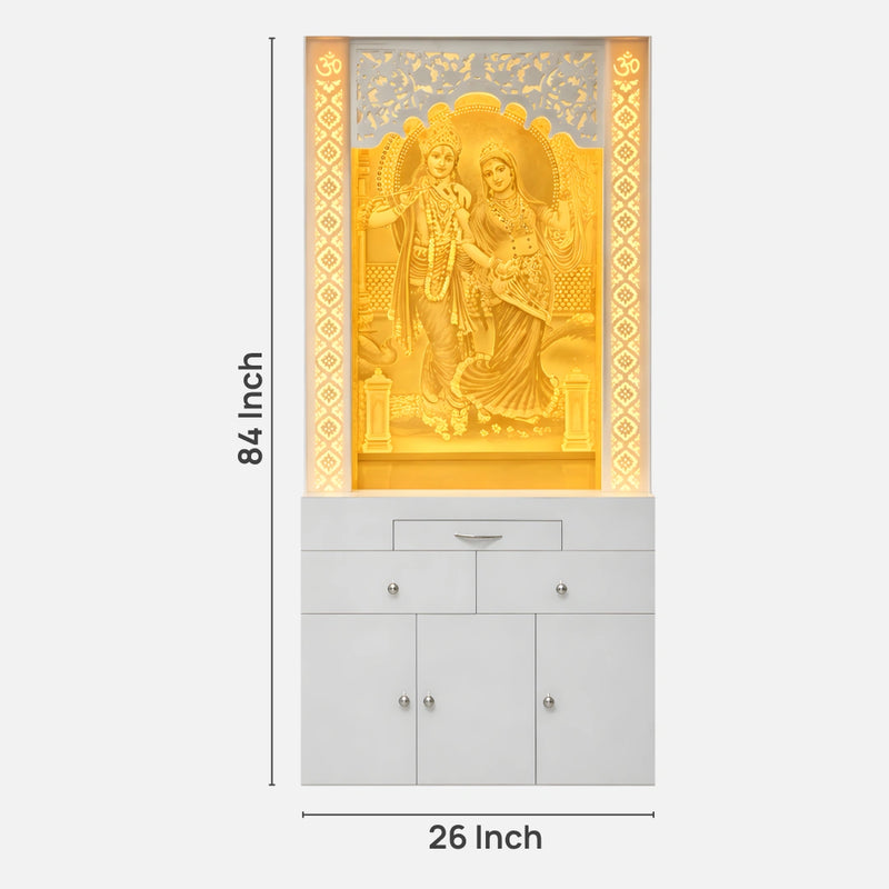 Vrindika Wooden Corian Mandir (White) dimensions 