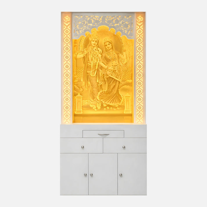 Vrindika Wooden Corian Mandir- White