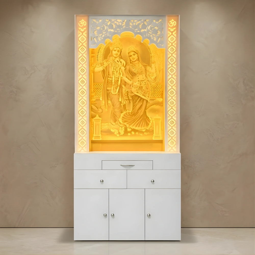 Vrindika Wooden Corian Mandir (White) lifestyle view 