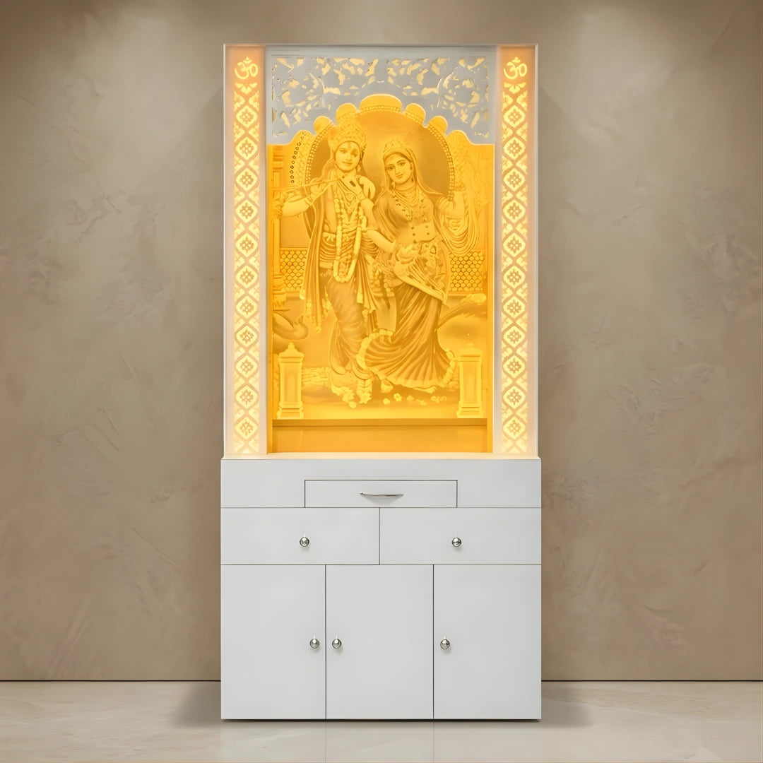 Vrindika Wooden Corian Mandir (White) lifestyle view 