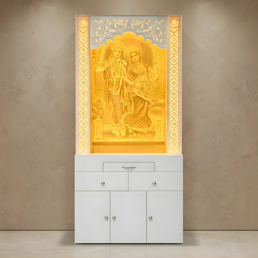 Vrindika Wooden Corian Mandir (White) lifestyle view 
