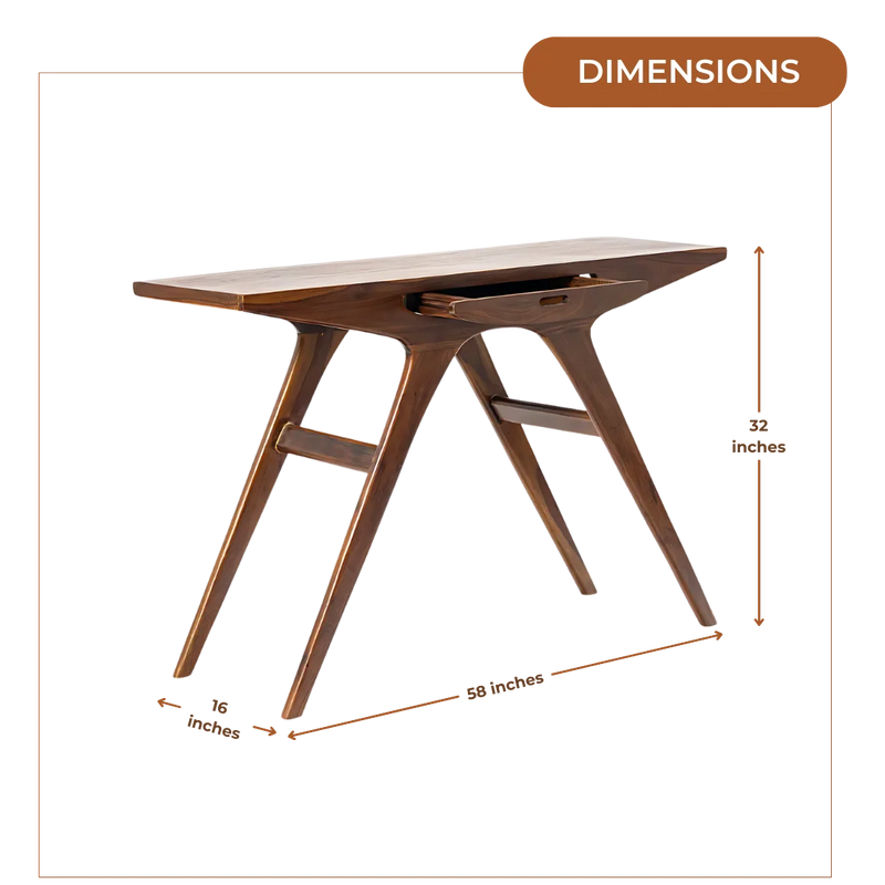 Vritta Solid Wood Writing Table (Teak) Dimensions