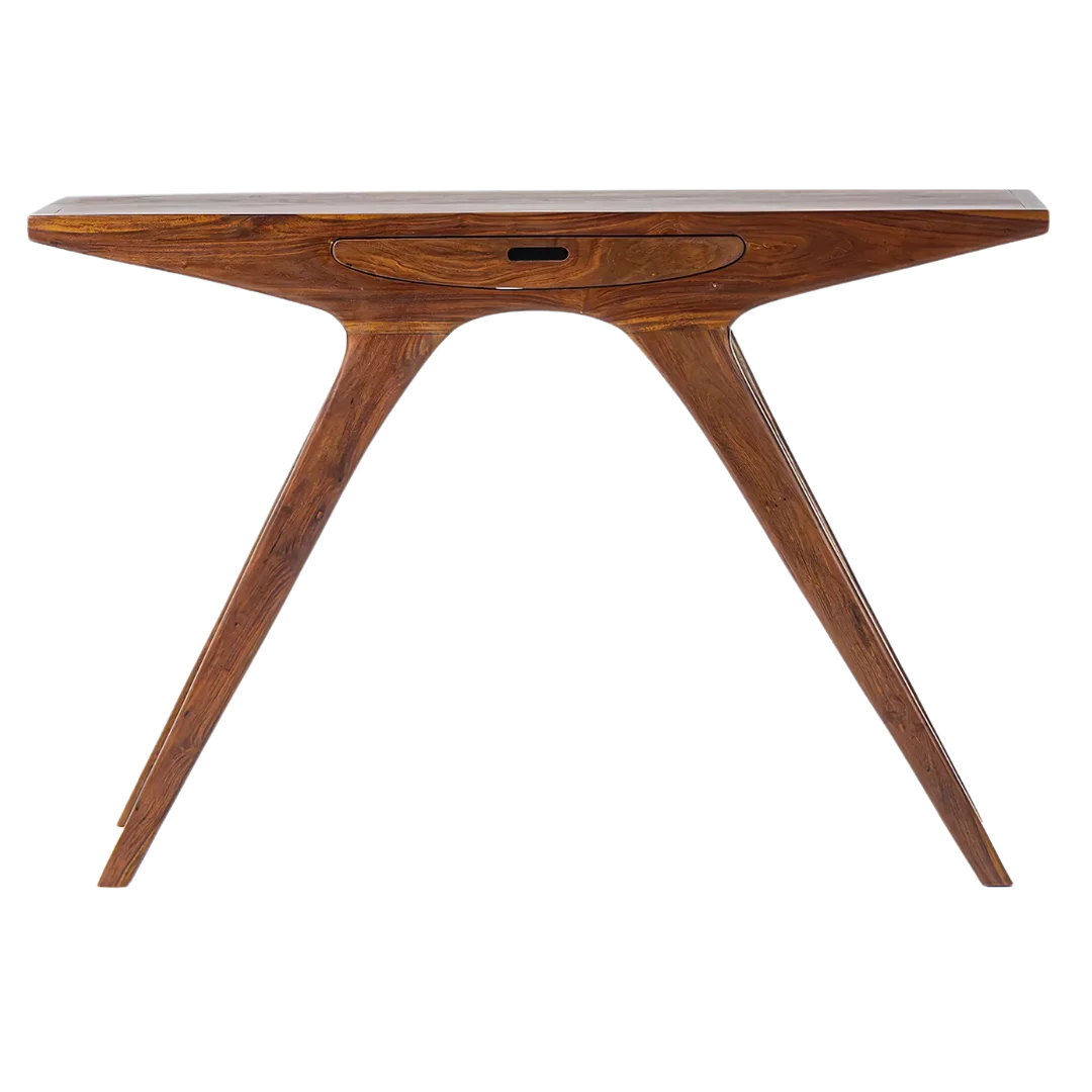 Vritta Solid Wood Writing Table (Teak) Front view
