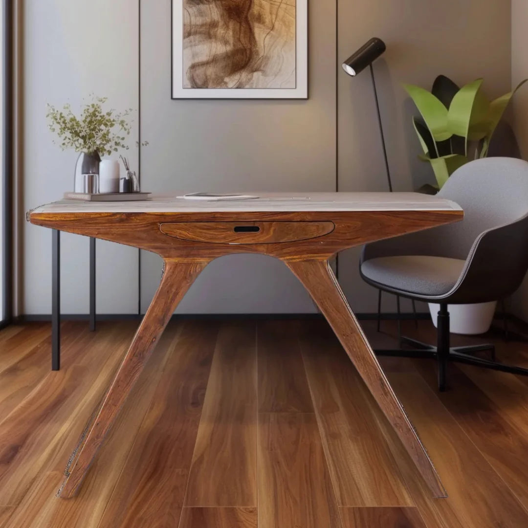 Vritta Solid Wood Writing Table (Teak) lifestyle view