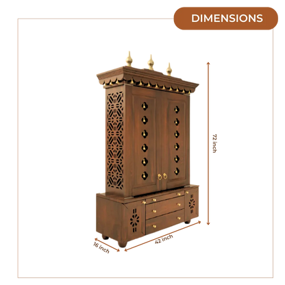 Vrittika Teak Wood Pooja Mandap with Door (Teak) Dimensions