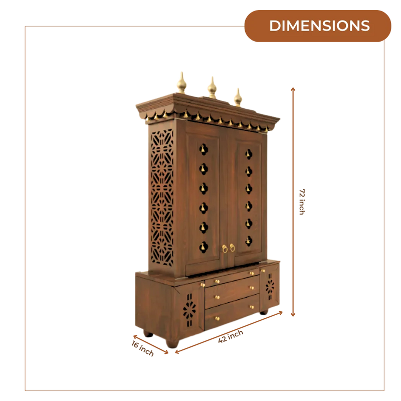 Vrittika Teak Wood Pooja Mandap with Door (Teak) Dimensions