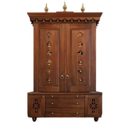 Vrittika-Teak-Wood-Pooja-Mandap-with-Door-Teak-Front-View