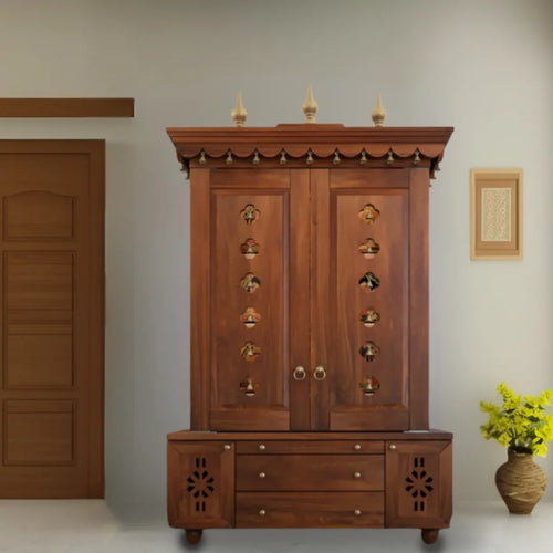Vrittika Teak Wood Pooja Mandap with Door (Teak)