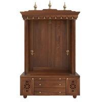 Vrittika Teak Wood Pooja Mandap with Door (Teak) open door front view