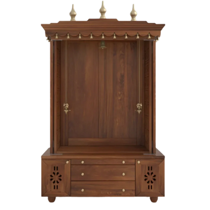 Vrittika Teak Wood Pooja Mandap with Door (Teak) open door front view