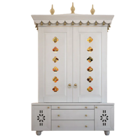 Vrittika Teak Wood Pooja Mandap with Door(White) Front View