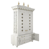 Vrittika Teak Wood Pooja Mandap with Door (White) side view