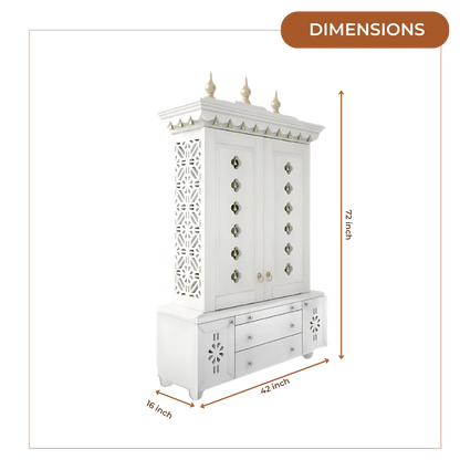 Vrittika Teak Wood Pooja Mandap with Door (White) lifestyle view