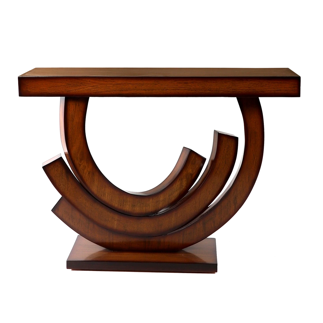 Warc Solid Wood Console Table in Teak color back view