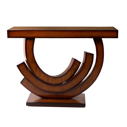 Warc Solid Wood Console Table in Teak color back view