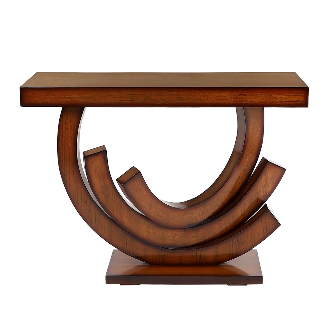 Warc Solid Wood Console Table in Teak color front view