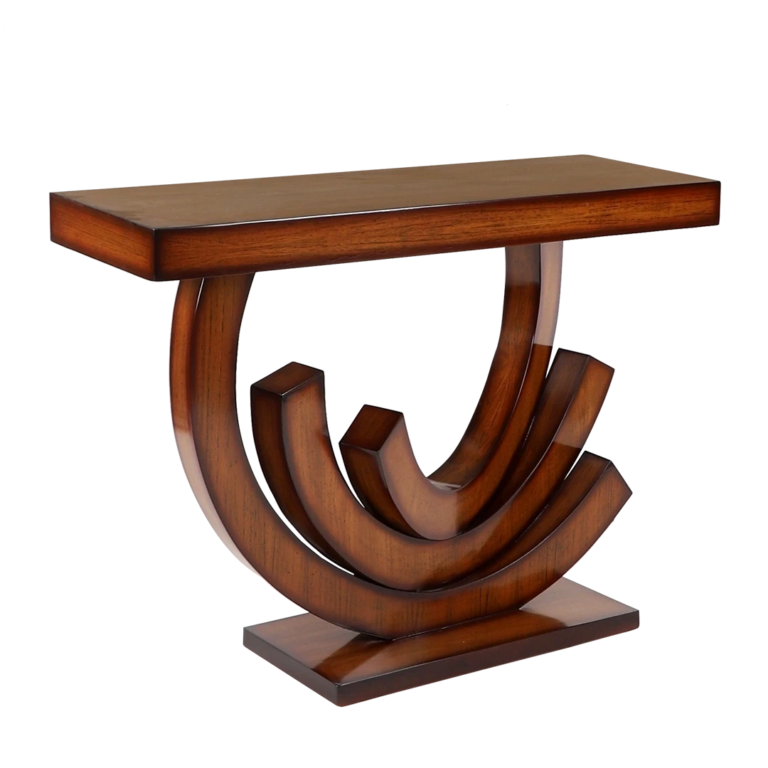 Warc Solid Wood Console Table in Teak color 45° side view