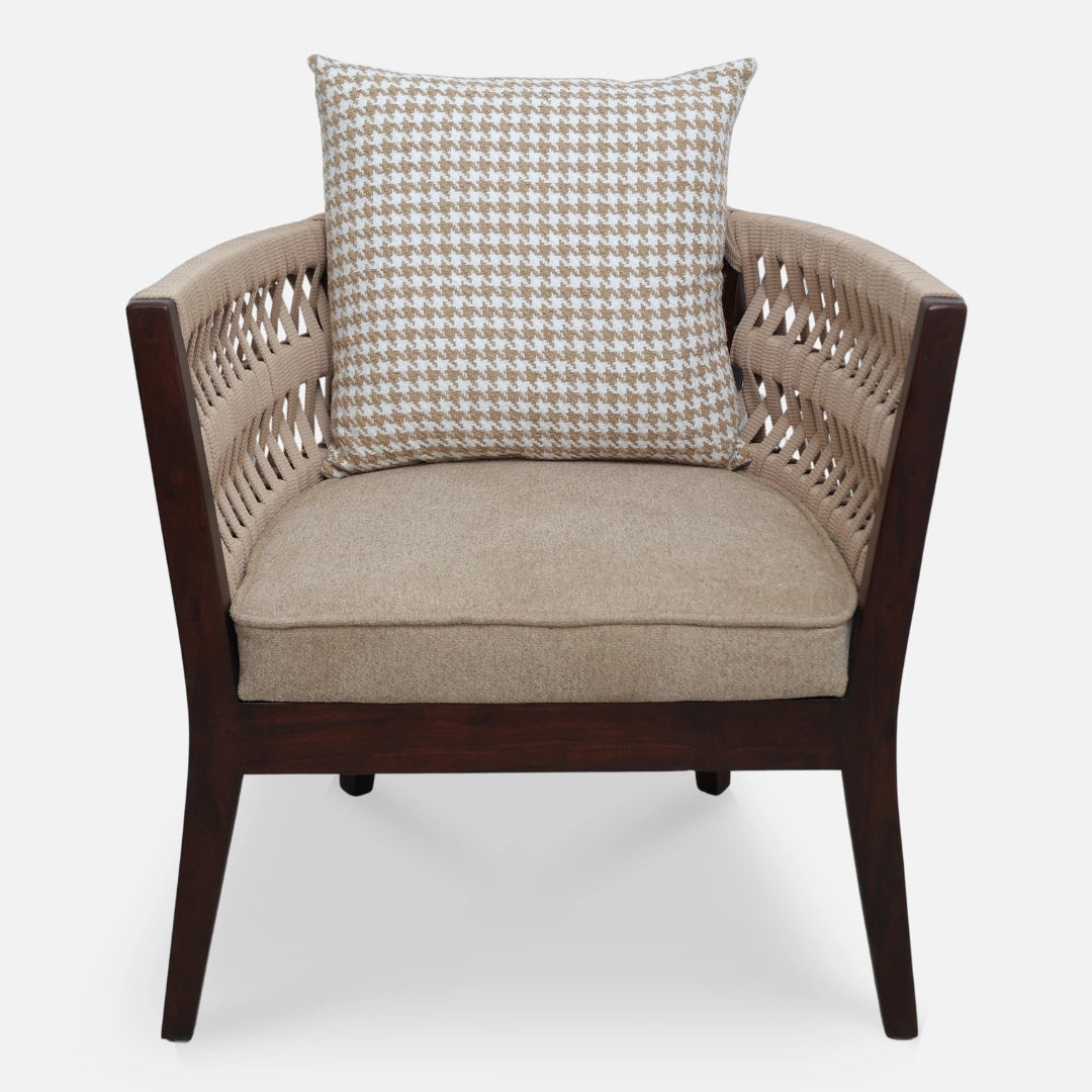 Wicker Teak Wood Bedroom Chair (Brown) Front view 