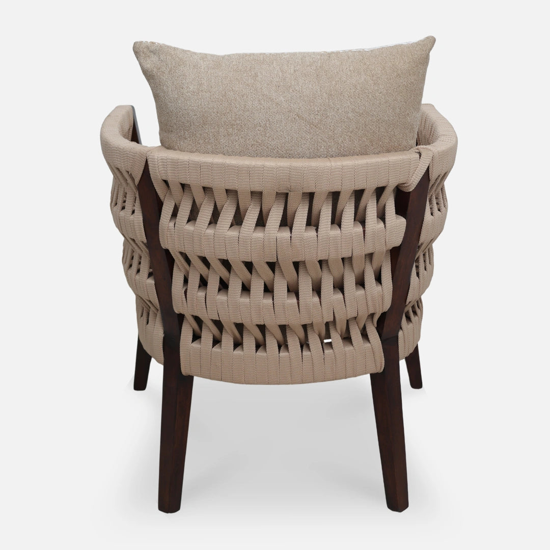 Wicker Teak Wood Bedroom Chair (Brown) back view 