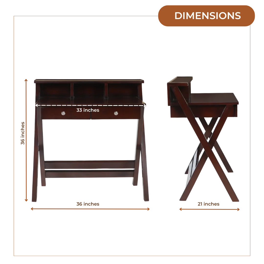 Dimensions of Wisdom Solid Wood Writing Table (Brown)