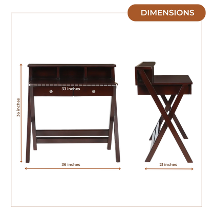 Dimensions of Wisdom Solid Wood Writing Table (Brown)