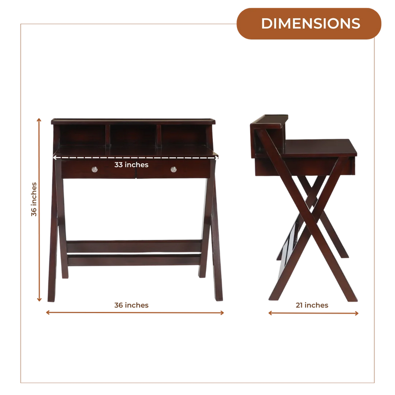 Dimensions of Wisdom Solid Wood Writing Table (Brown)