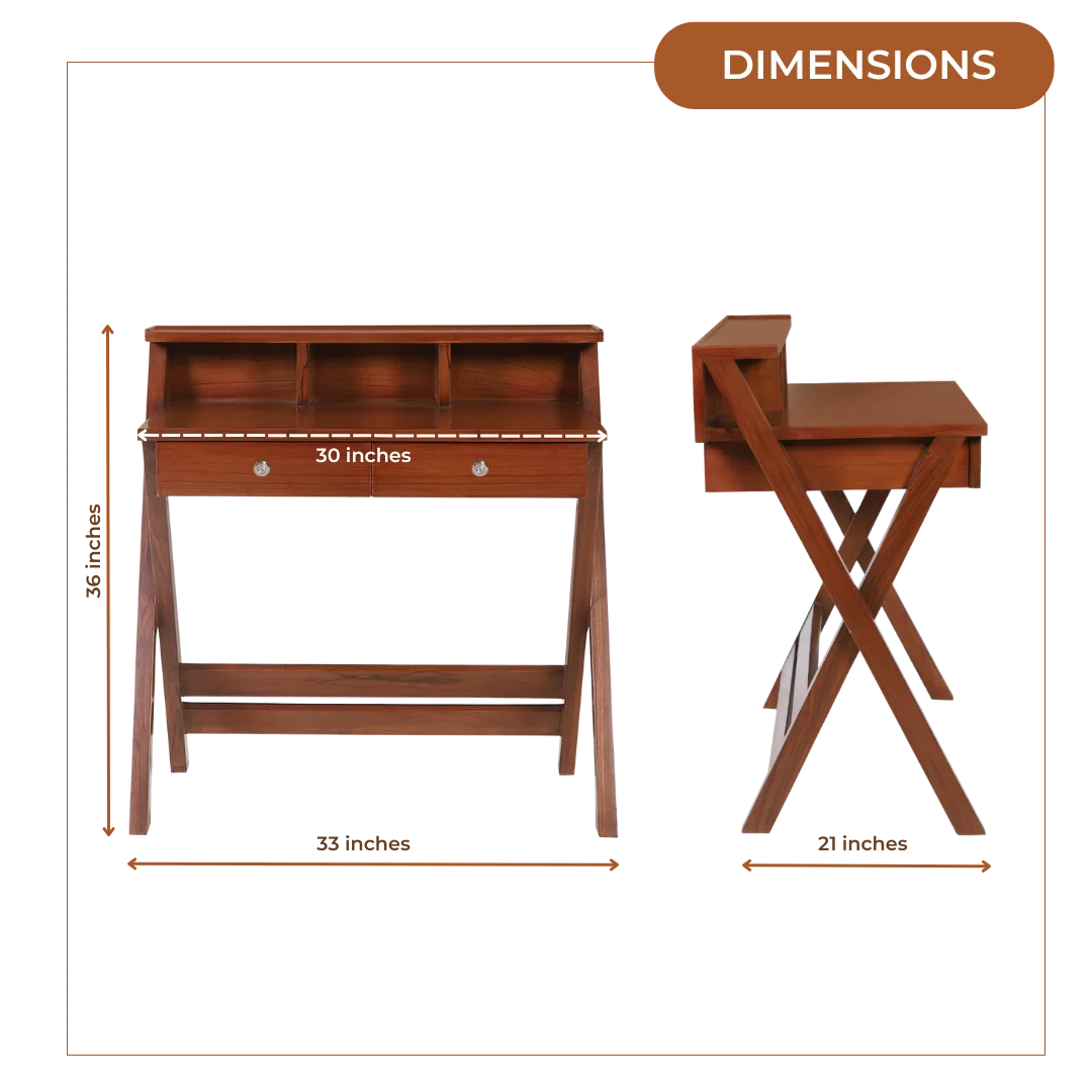 Wisdom Solid Wood Writing Table (Teak) Dimensions