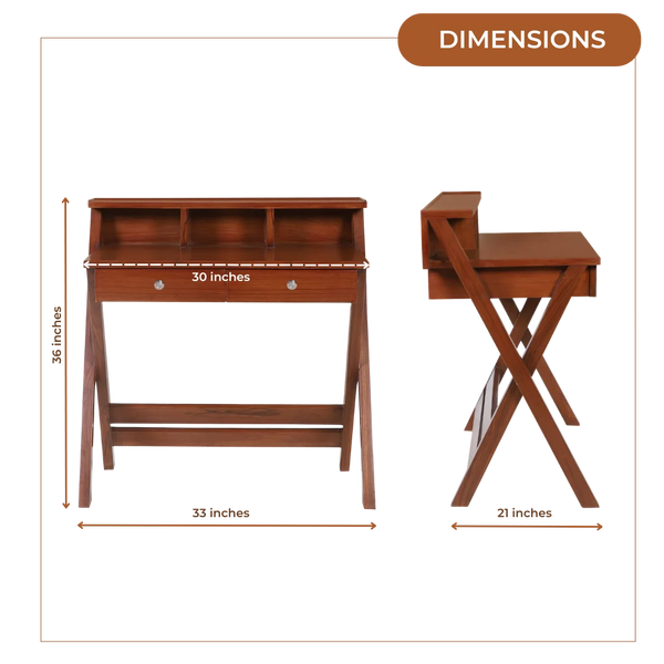 Wisdom Solid Wood Writing Table (Teak) Dimensions