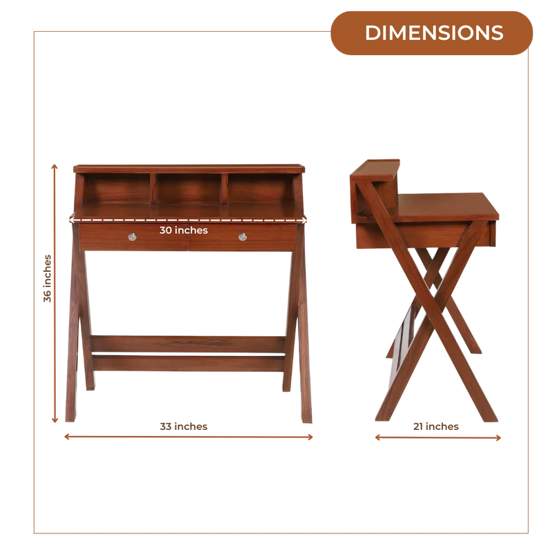 Wisdom Solid Wood Writing Table (Teak) Dimensions