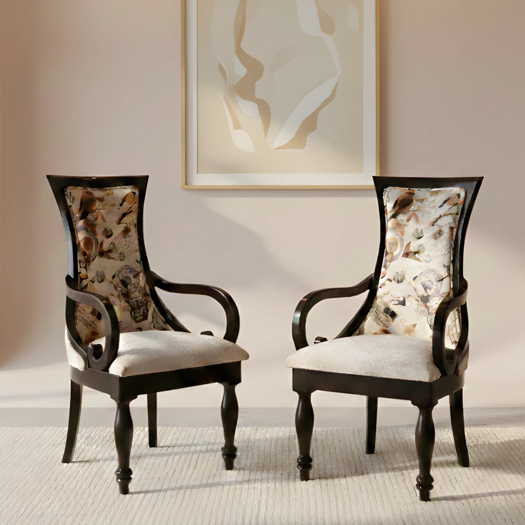 Wlipsy Solid Wood Fabric Arm Chairs (Brown) lifestyel image 