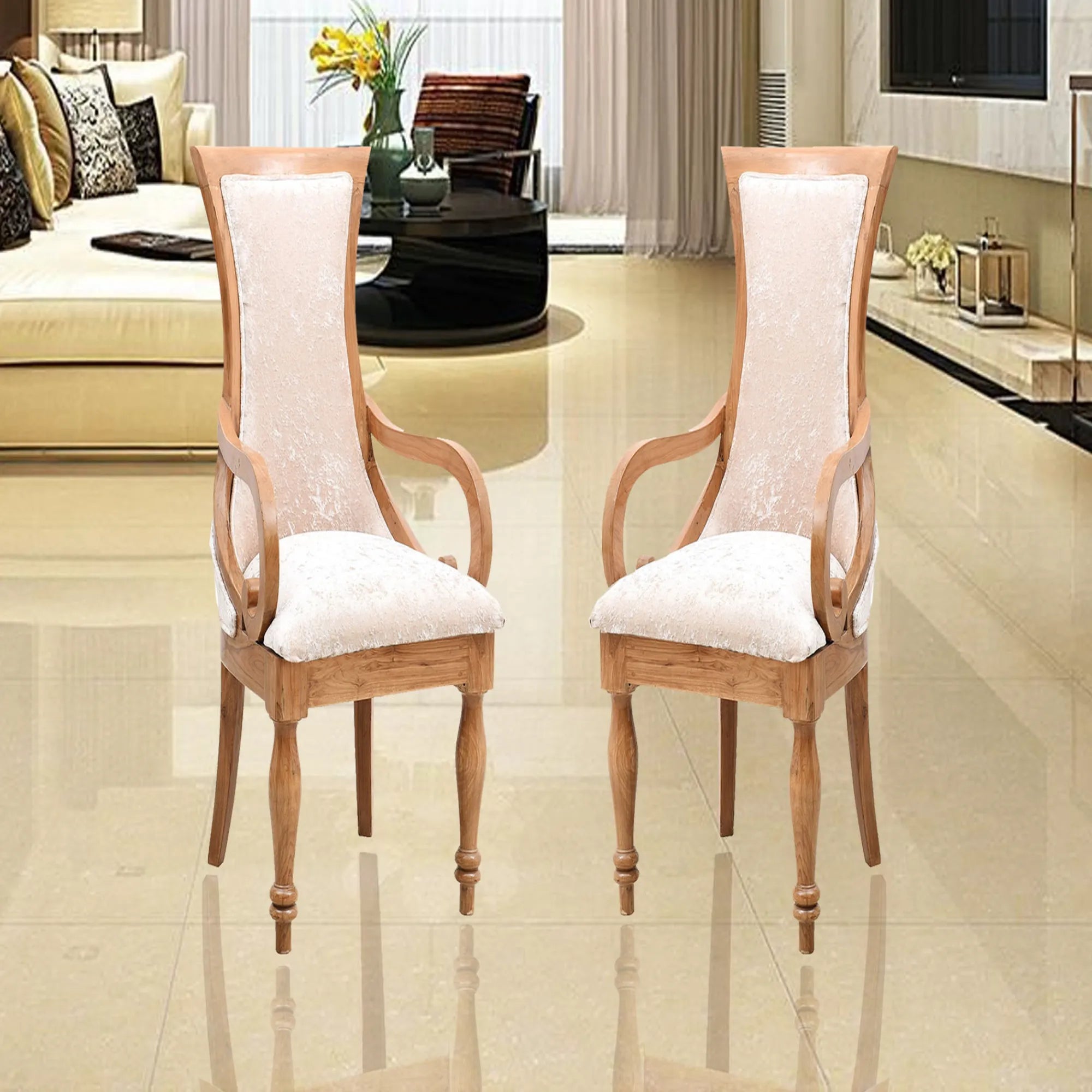 Wlipsy Solid Wood Fabric Arm Chairs (Teak Gold) Lifestyle view