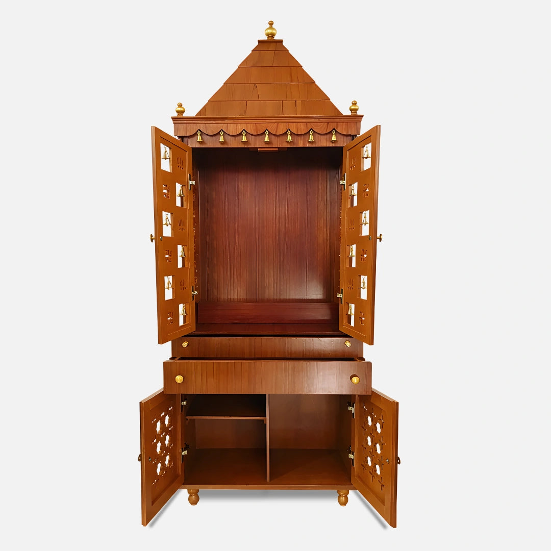 Yash Teak Wood Mandap (White) open drawers view 
