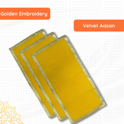 Yellow Cotton Aasan with Golden Zari Border – 19x39 inch specification view