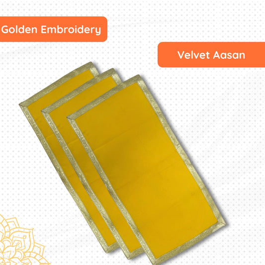 Yellow Cotton Aasan with Golden Zari Border – 19x39 inch specification view
