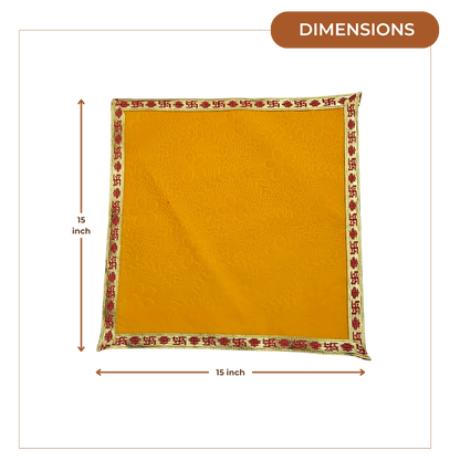 Yellow Floral Pooja Aasan with Red Swastik Border – 15x15 inch dimensions 