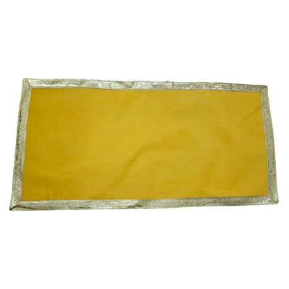 Yellow Floral Pooja Aasan with Red Swastik Border – 15x15 inch top view