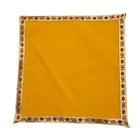 Yellow Floral Pooja Aasan with Red Swastik Border – 15x15 inch top view