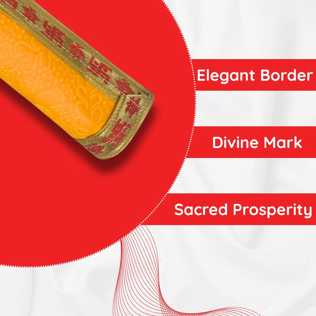 Yellow Floral Pooja Aasan with Red Swastik Border – 15x15 inch border view 