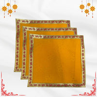 Yellow Floral Pooja Aasan with Red Swastik Border – 15x15 inch main view 