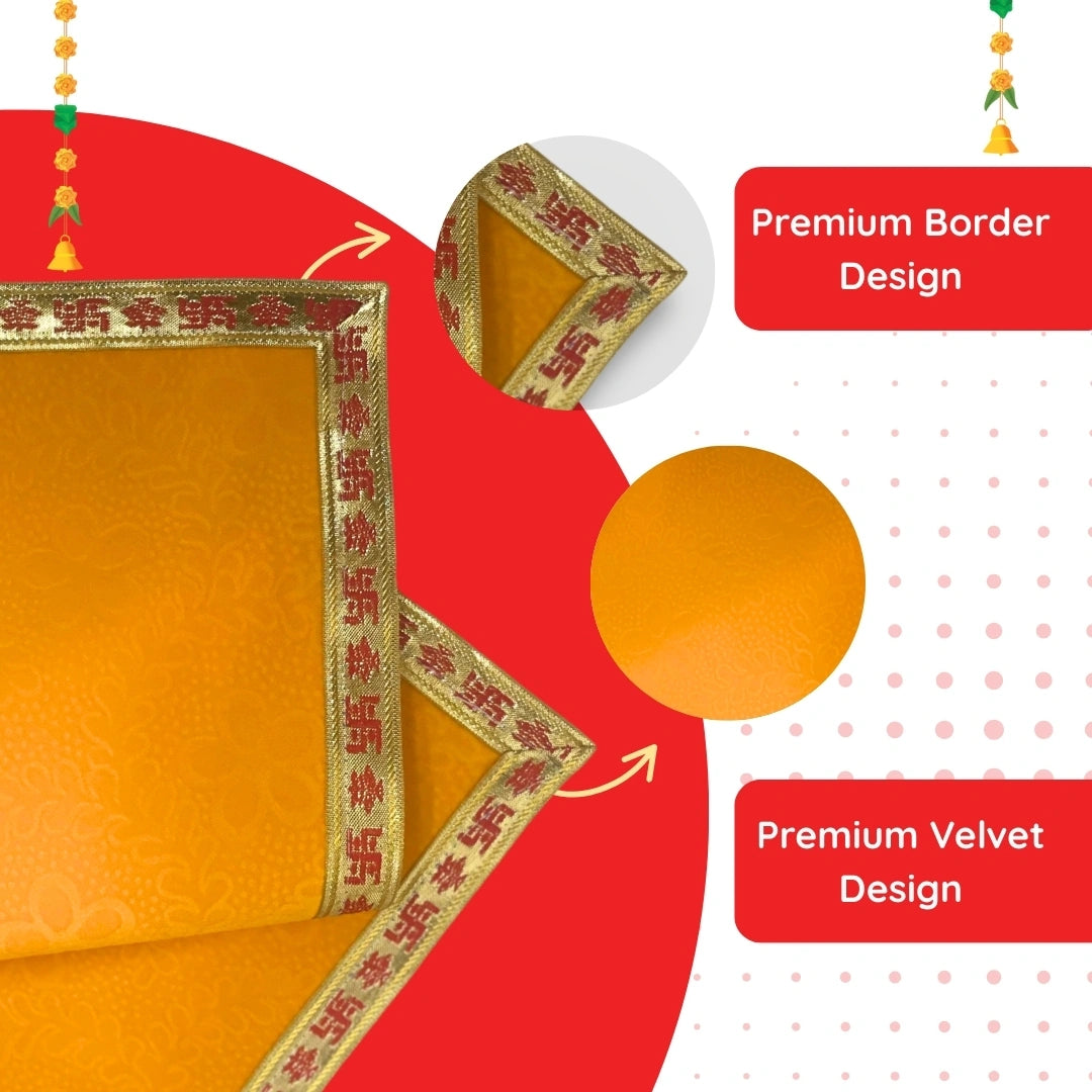 Yellow Floral Pooja Aasan with Red Swastik Border – 15x15 inch pattren view