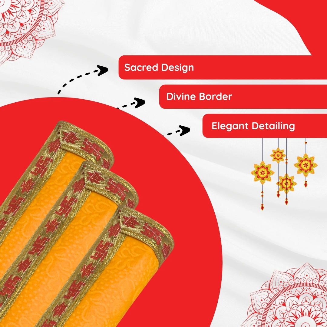 Yellow Floral Pooja Aasan with Red Swastik Border – 15x15 inch speclisation view
