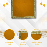 Yellow Floral Velvet Pooja Aasan with Golden Border – 12x12 Inch Pattren view