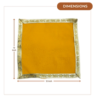 Yellow Floral Velvet Pooja Aasan with Golden Border – 12x12 dimensions 