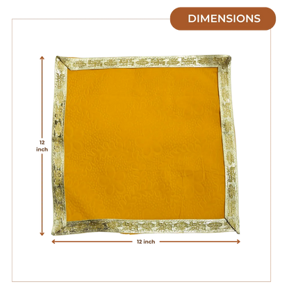 Yellow Floral Velvet Pooja Aasan with Golden Border – 12x12 dimensions 