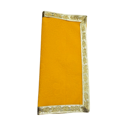 Yellow Floral Velvet Pooja Aasan with Golden Border – 12x12 fold view