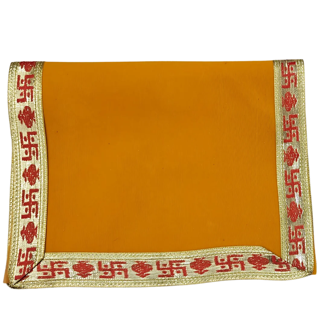 Yellow Pooja Aasan with Red Swastik Border – 11.5x17.5 Inch fold view