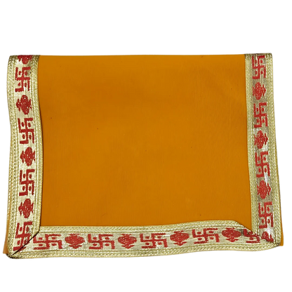 Yellow Pooja Aasan with Red Swastik Border – 11.5x17.5 Inch fold view